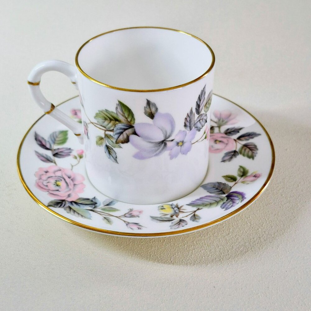 Royal Worcester June Garland Espresso Cup & Saucer 2 Sets, Pink & Purple Flower - Picture 4 of 12